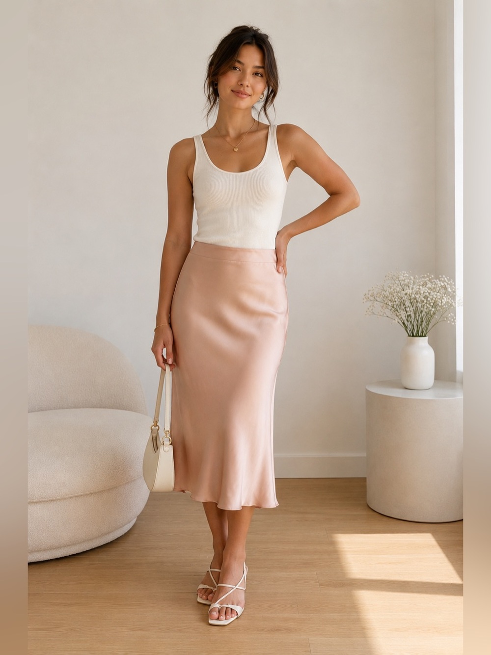 Wilfred Aritzia Mauve Satin Slip Midi Skirt BNWT‎
